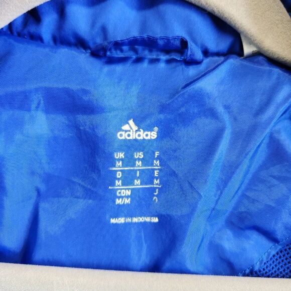 Adidas Windbreaker Jacket Mens M Blue Drive 2 Stowaway Hood Mesh Lined Track - Picture 8 of 15